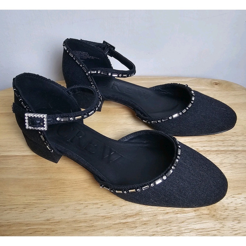J. Crew‎ Teagan Ankle Strap Pumps Black with Crystals, Womens Size 6.5